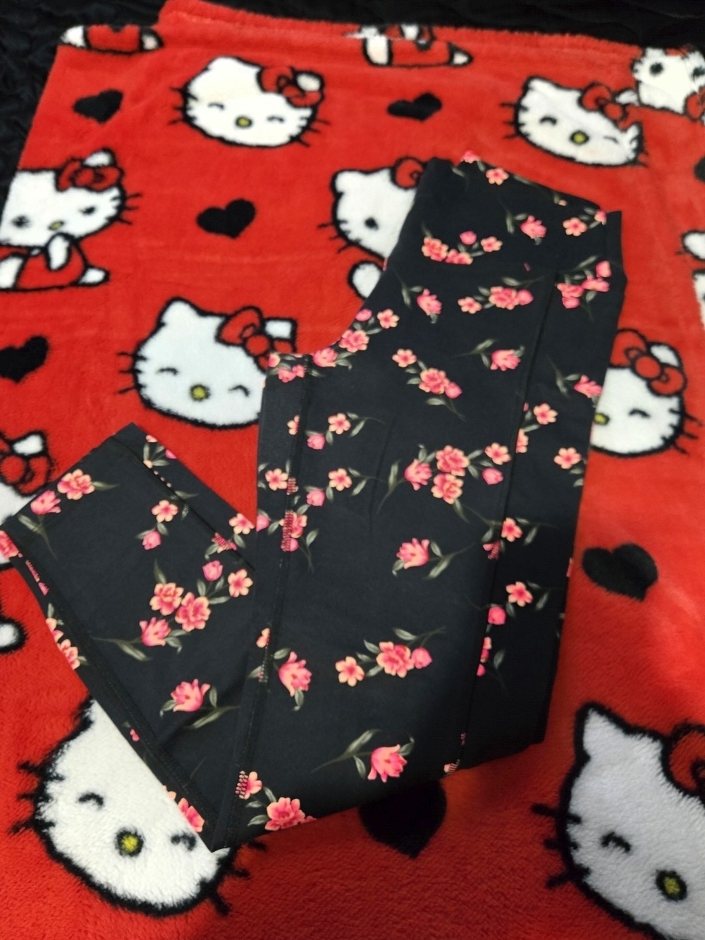 PINK Victoria's Secret Black Leggings with Pink Floral Print Size M